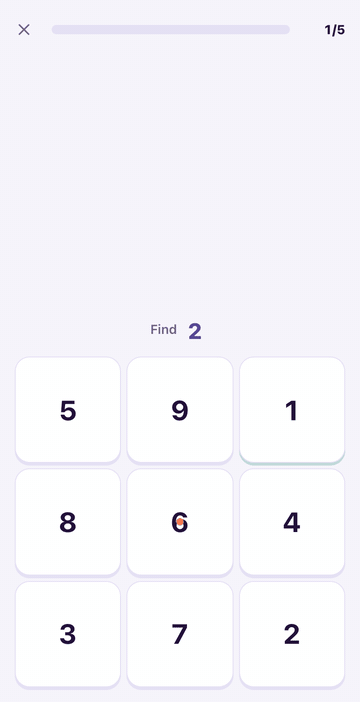 Schulte Table: the numbers 1 to 9 are scattered on a grid and tapped in order as fast as possible