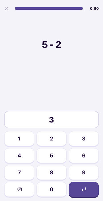 A round of Speed Sums on a phone: a sum appears, the answer is typed on the keypad, and the next sum follows